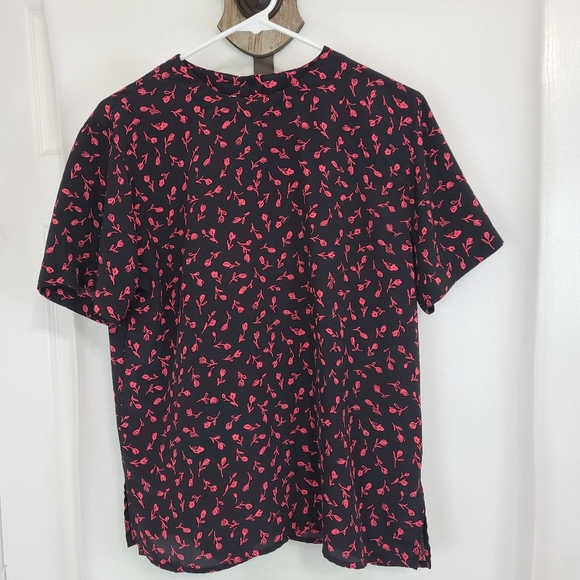 Black Roses Woman's Short Sleeve Blouse, Size: Medium Color: Black - Picture 4 of 11